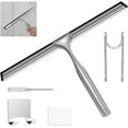 thumbnail image 1 of 10-Inch Shower Squeegee Set, Includes Door Hook and Adhesive Hook, Squeegee for Shower Doors, Mirror and Window (Silver), 1 of 7