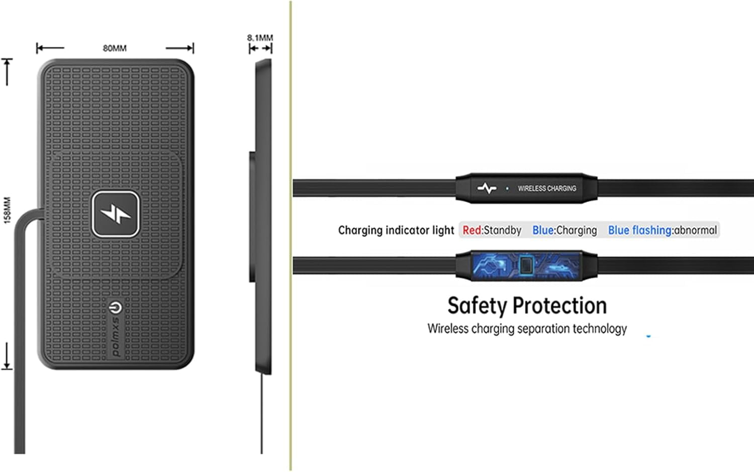Wireless Charger car Charging pad,FHDFHD 15W Wireless Phone Charger,RGB Cell Phone Cordless Charging mat Compatible with iPhone 16/15/14/13/12 Galaxy S23 S22 S21 Note10(k1)