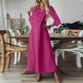 thumbnail image 2 of Aellinatey Women's linen V-neck long dress with three-quarter sleeves, solid color long slip dress, 2 of 9
