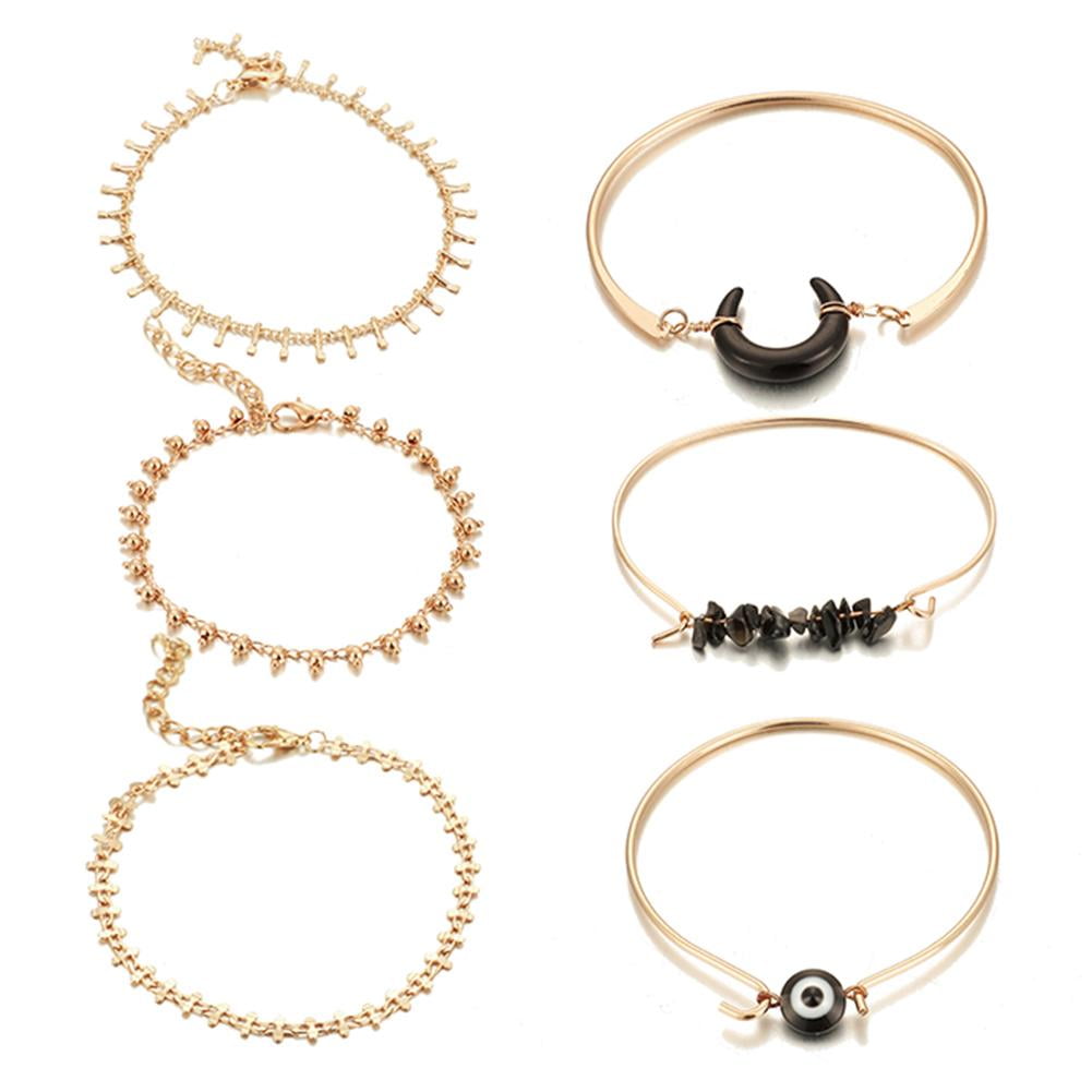 6Pcs/Set Bohemian Women Gold Moon Heart Beads Crystal Chain Bracelet Bangle Gift 6Pcs/Set Bohemian Women Gold Moon Heart Beads Crystal Chain Bracelet Bangle Gift