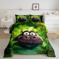 thumbnail image 2 of Castle Fairy Kawaii Hippopotamus Queen Comforter Set,Tropical Leaves Bedding Comforter Set, 2 of 8