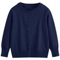 thumbnail image 4 of Lightweight Sweater Cardigan for Women Knitted Crew Neck Long Sleeve Button Down Coat Trendy Casual Comfy Clothes (M, Navy), 4 of 7