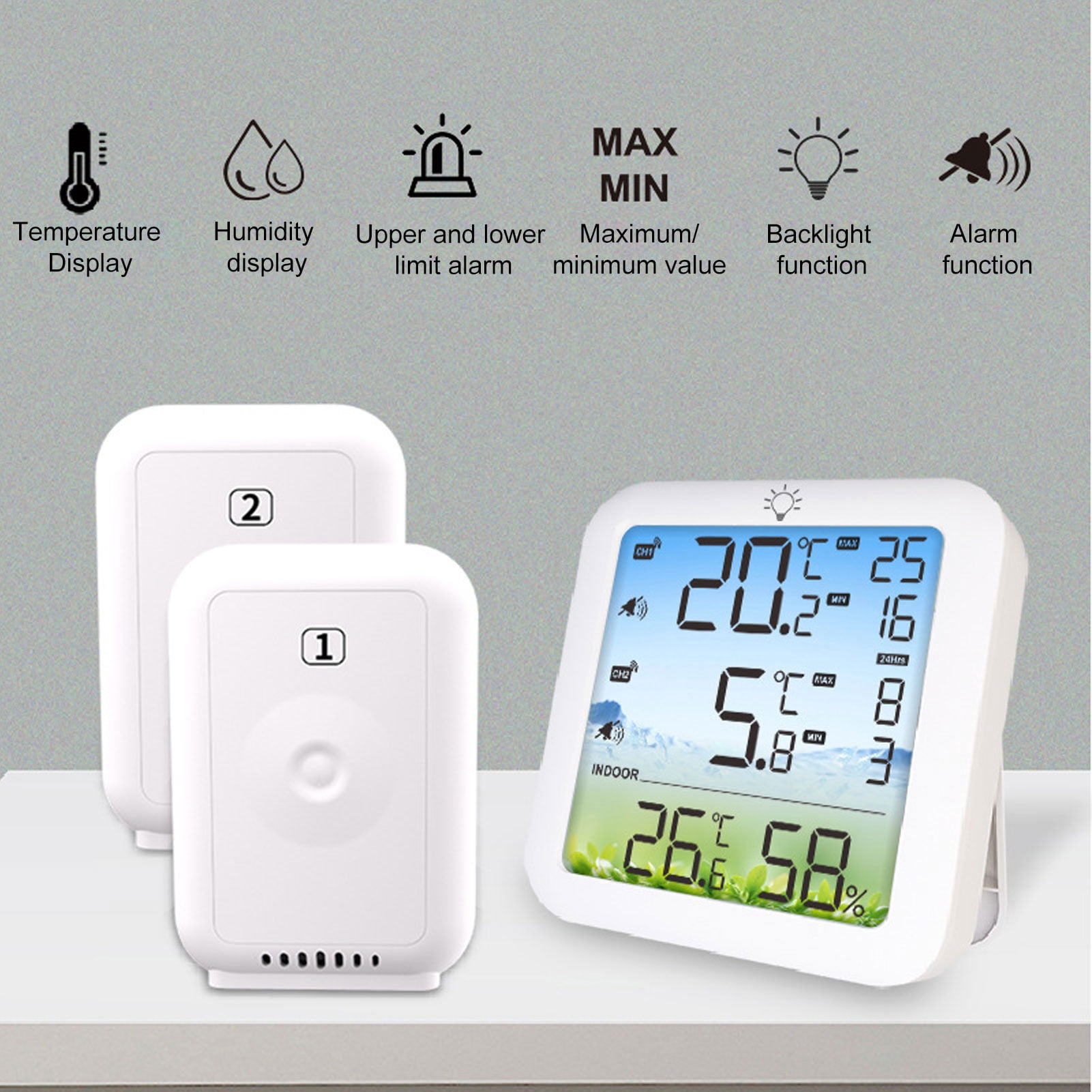 LAZIOEGR Wireless Digital Refrigerator and Freezer Thermometer with 2 Transmitters and Alarm 328ft Range LCD Display