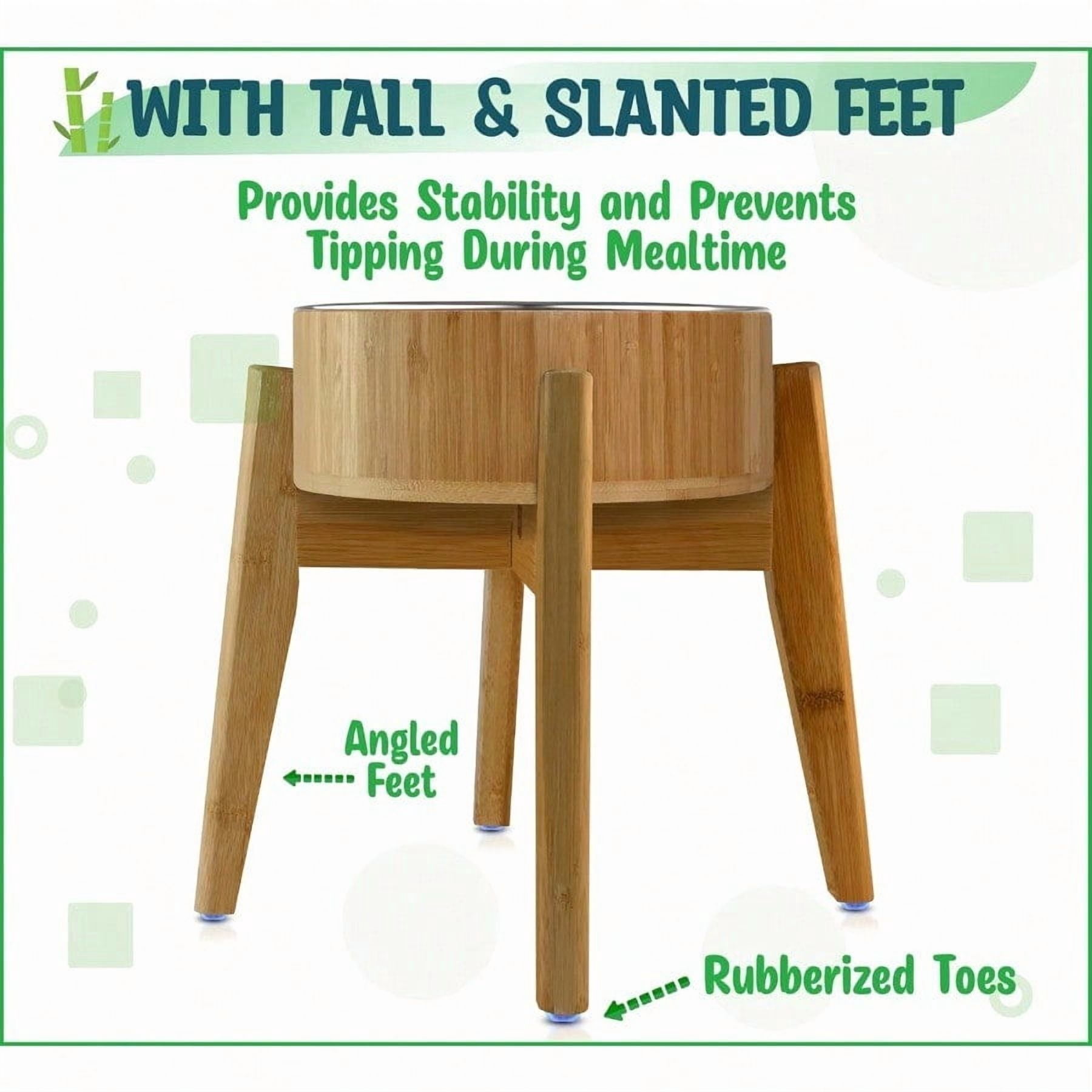 Elevated Dog Bowls For Large Breed 15Inch Tall 74oz Cap Deter Ants And Bugs Raised Single Feeder Suitable For Dry And Wet Pet Foods Bamboo With Stainless Steel Dish