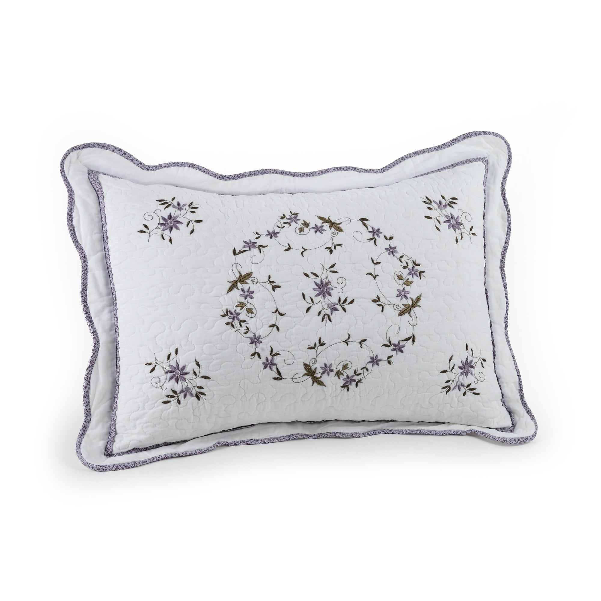 Modern Heirloom Gwen White/Purple Floral Embroidered Quilt Set 2-Piece Quilt Set, Twin