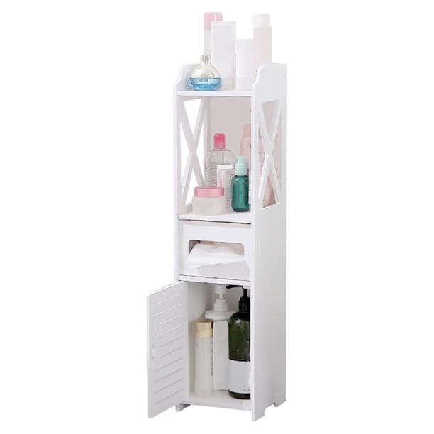 Armario de Almacenamiento de Baño Pequeño con Puertas y Estantes,Gabinete de Almacenamiento de Papel Higiénico con Puertas,Delgado y Estrecho Organizador (Blanco)
