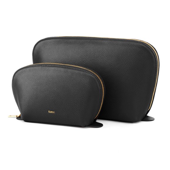 Kattee Trousse de Maquillage en Cuir, Ensemble de Trousse de Toilette de Voyage, Organisateur de Trousse de Toilette pour Femmes, Lot de 2, Noir