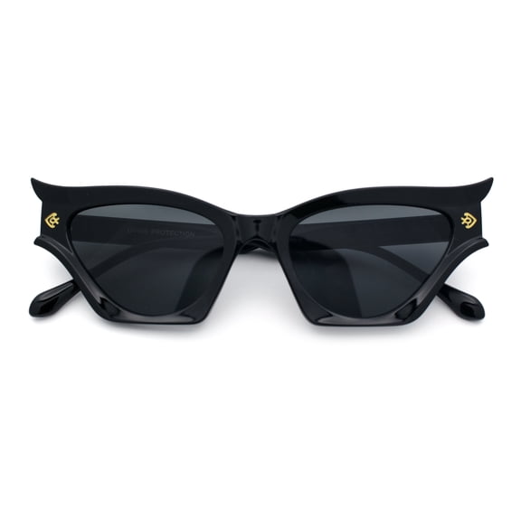 Womens Rich Gilded Age Opulent Gothic Cat Eye Plastic Fashion Sunglasses All Black