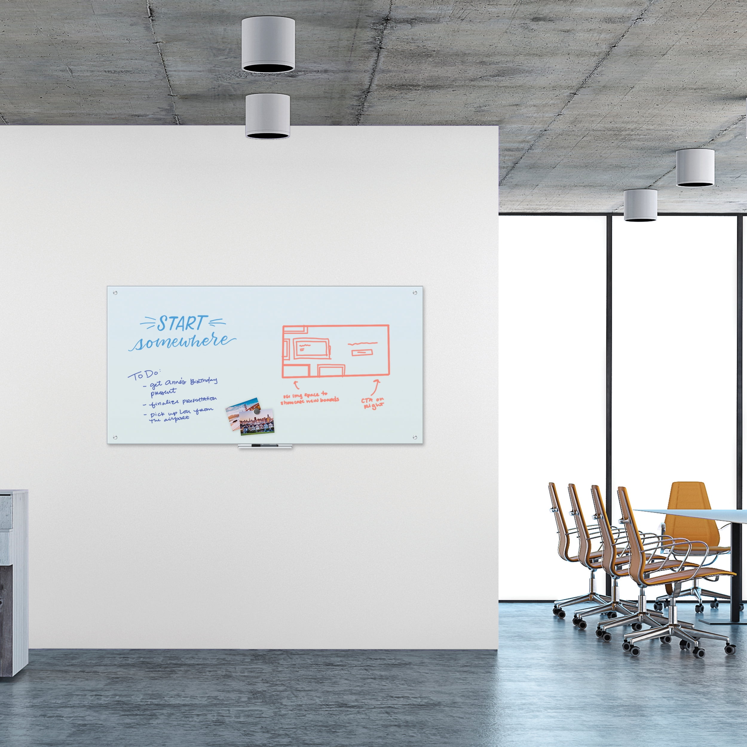 U Brands Magnetic Glass Dry Erase Board, 70" x 35", White, 2300U