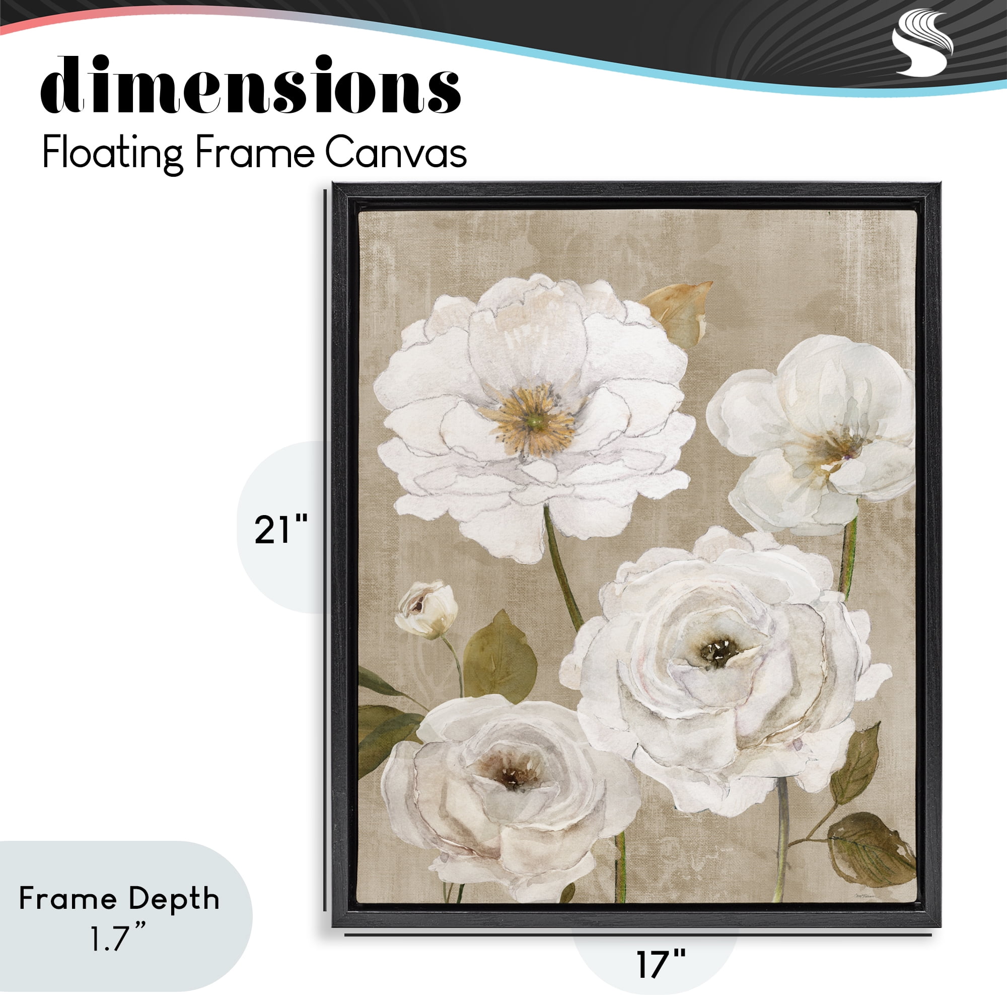 Stupell Industries Rustic Blooms in White Black Framed Floater Canvas Wall Art, design by Carol Robinson