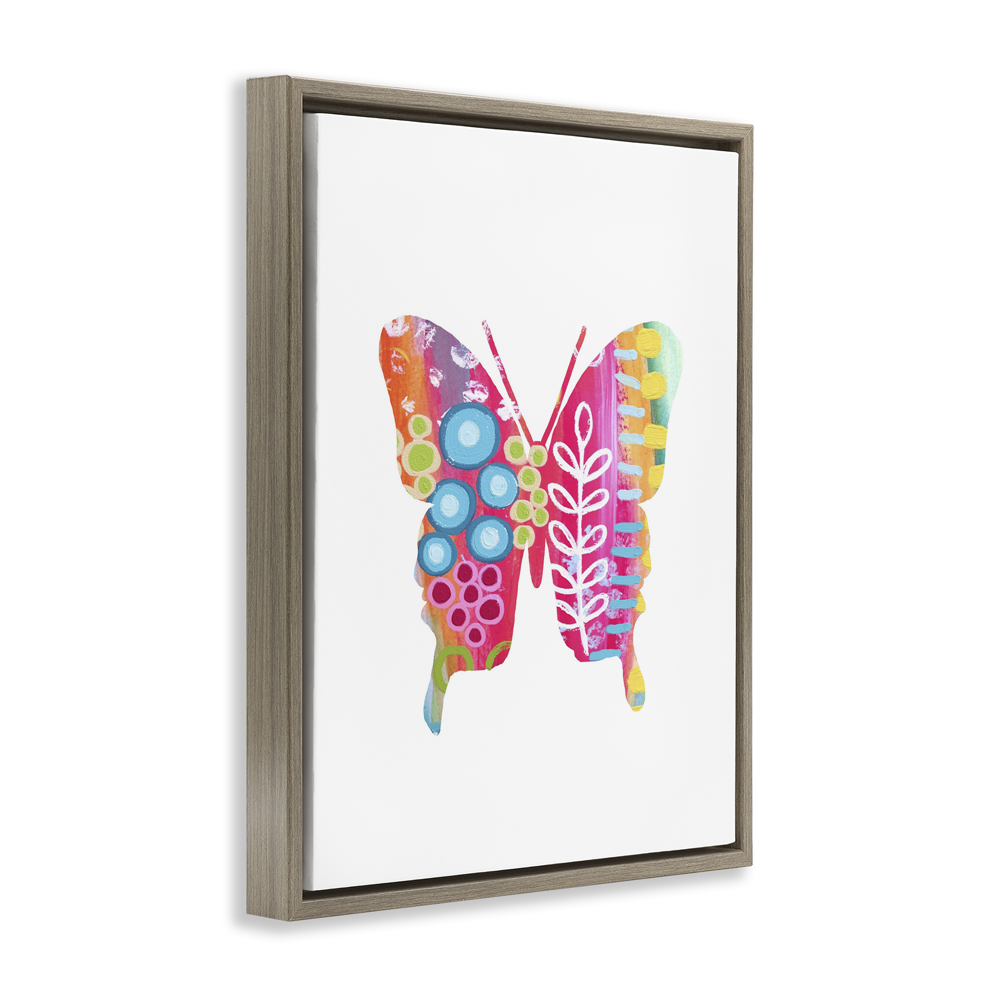 Stupell Industries Pink Florals Butterfly Animals & Insects Painting Brown Floater Framed Art Print Wall Art, 25 x 31