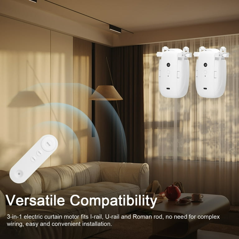 Docooler 2pcs 3 in1 Intelligent Curtain Motor Home Electric Curtain Opener  No Wiring with Remote Controller for I-Rail/U-Rail/Roman Rod 