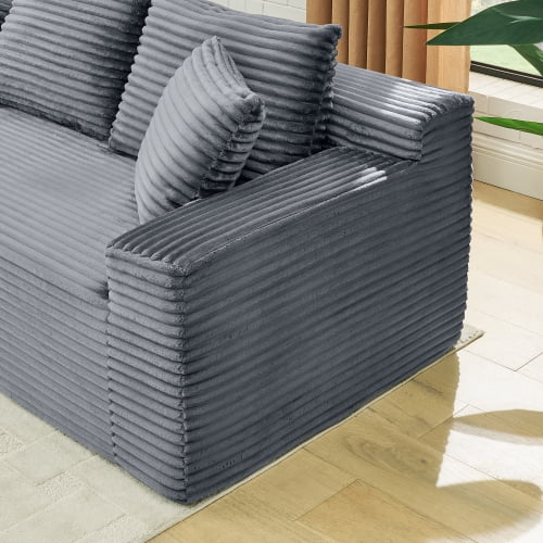 115" U-Shaped Boneless Sectional Sofa with Chaise and Ottoman, Deep Seat Plush Corduroy, No Assembly Required, Grey