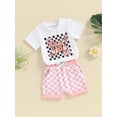 thumbnail image 2 of FEORJGP Toddler Baby Girls Shorts Set 3M 6M 12M 18M 2T 3T Infant Short Sleeve T-shirt Letters Print Shirt Crew Neck Tops with Plaid Shorts Kids Cute Fashion Summer 2-piece Daily Outfit, 2 of 8