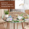 thumbnail image 4 of Happy Easter Round Tablecloth, Fitted Table Cover with Elastic for 36"-44" Round Tables, Gnomes Rabbit Flowers Green Check Wooden Table Cloth Outdoor Indoor Dinning Party Waterproof Tablecloths, 4 of 7