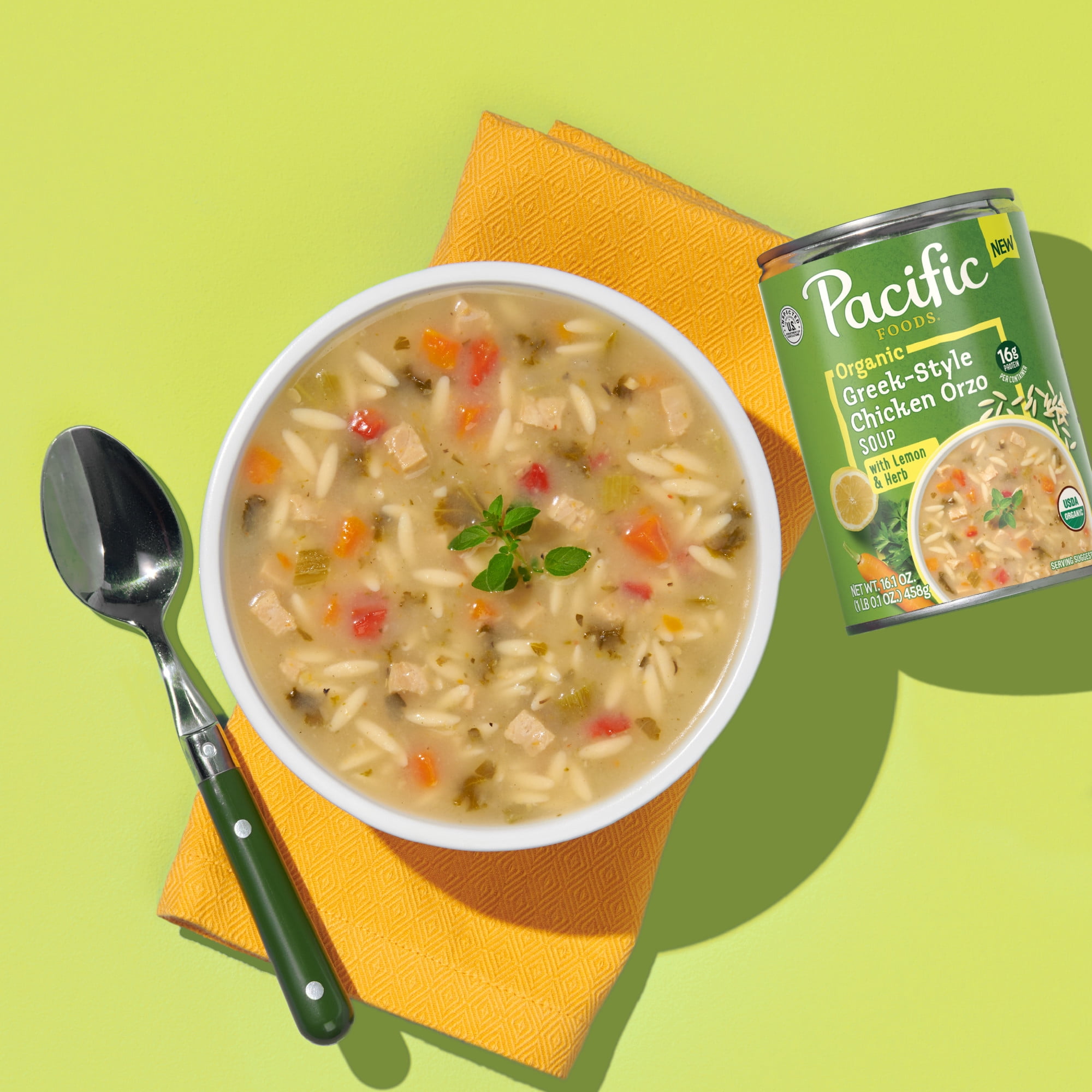 (12 pack) Pacific Foods Organic Greek-Style Chicken Orzo Soup with Lemon and Herb, 16.1 oz Can