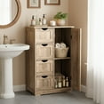thumbnail image 2 of Ktaxon Wooden Bathroom Floor Cabinet, Side Storage Organizer with 4 Drawers, 1 Cupboard & 2-Shelves, Vintage Washed Gray, 2 of 25