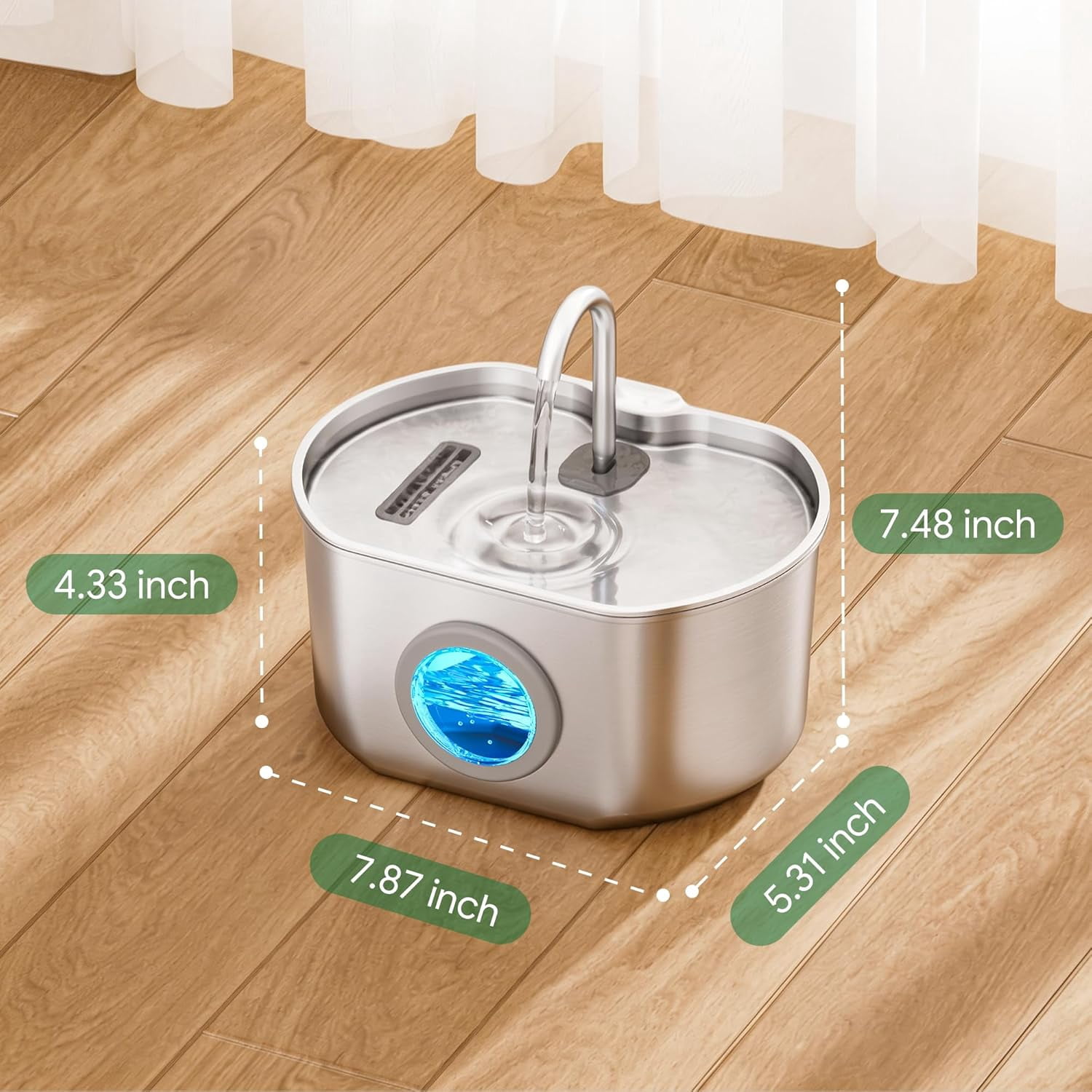 Cat Water Fountain Stainless Steel: 74oz Cat Fountain for Drinking - Pet Water Fountain Inside - Automatic Dog Watering Dispenser Bowl - Pet Feeding & Watering Supplies - Water Level Window