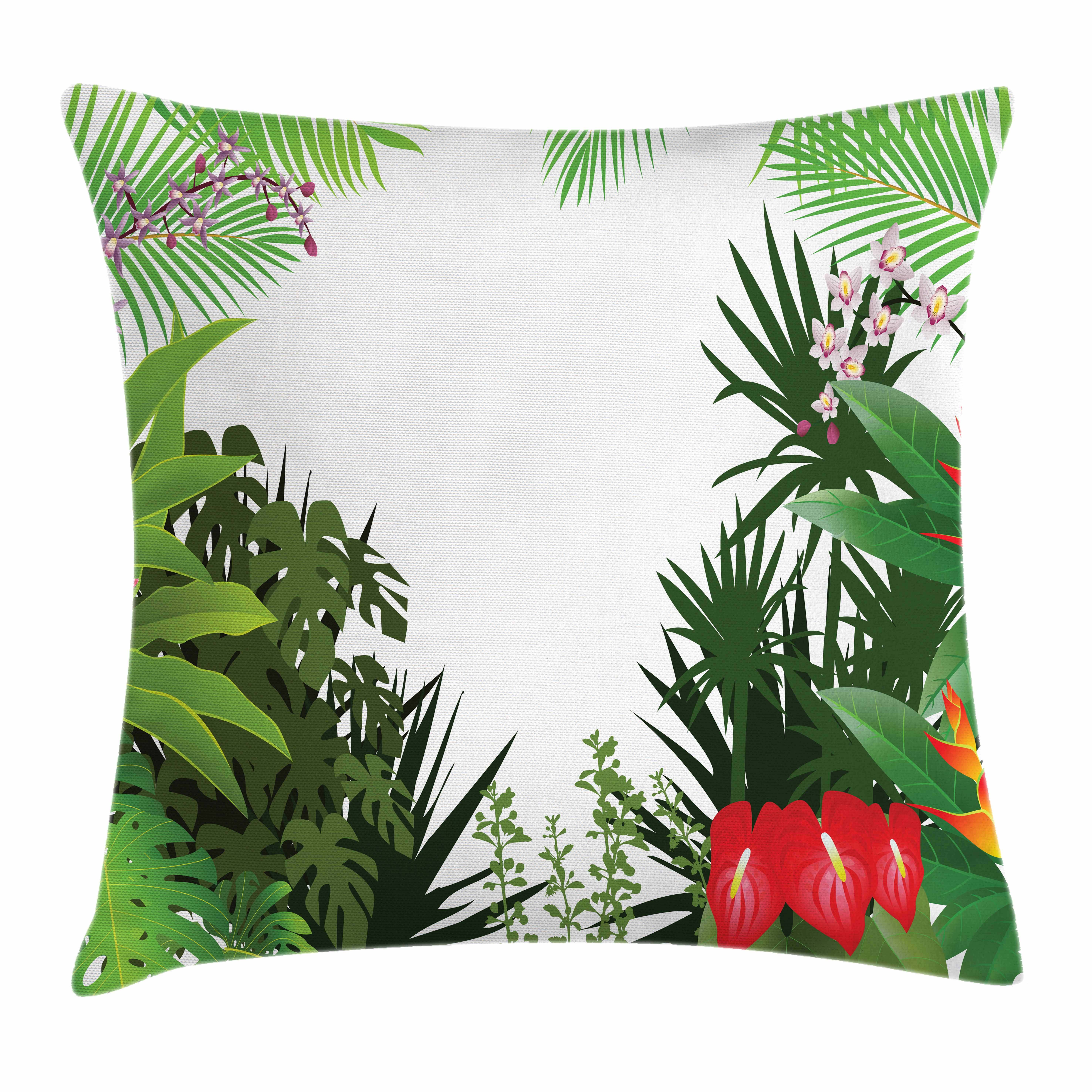 Jungle Throw Pillow Cushion Cover, Rainforest Vegetation Tropical