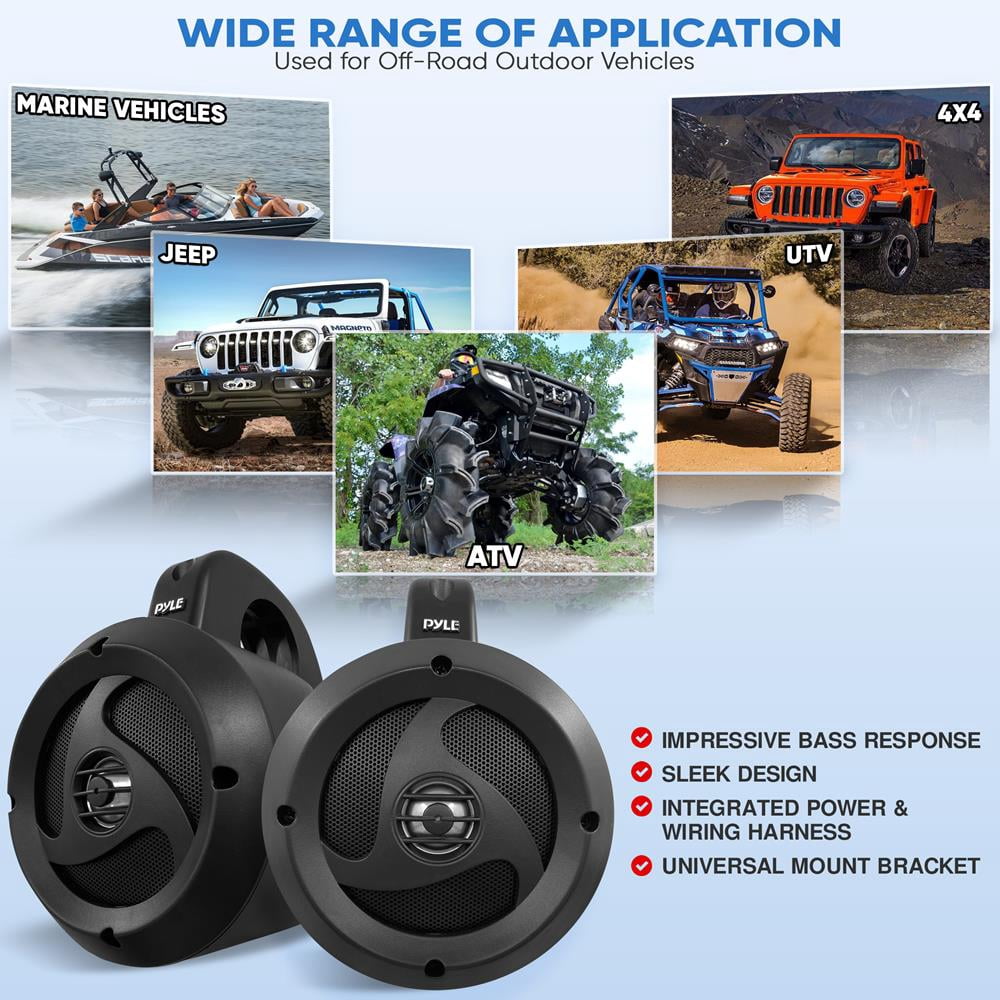 Pyle 2-Way Waterproof Bluetooth Off-Road 4 - 900W Active Passive Marine Grade Wakeboard Speakers