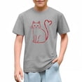 thumbnail image 2 of Heather Gray Girls Cat Shirt, Short Sleeve Cotton Tee with Heart Tail Graphic for Valentine's Day, Kids T-Shirt for Girls Ages 3-10,Size 3-4T, 2 of 9