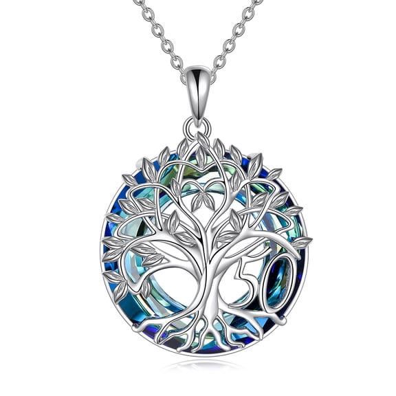 50th Birthday Gifts for Women Sterling Silver Tree of Life Necklace for Mom 50th Anniversary Jewelry 50 Years Old Gifts(50th)