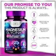 Magnesium Glycinate Supplement - 100% Chelated & Purified - to Support Sleep, Heart Health, Muscles, Bone Strength - Gentle, High Absorption Magnesium Formula - Vegan, Bottled in USA - 60 Capsules