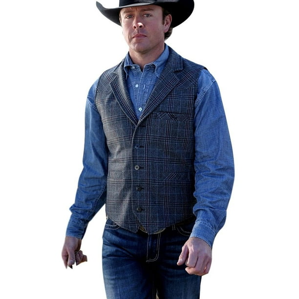 Miller Ranch Western Vest Mens Plaid Wool Notched Black DWV2009001