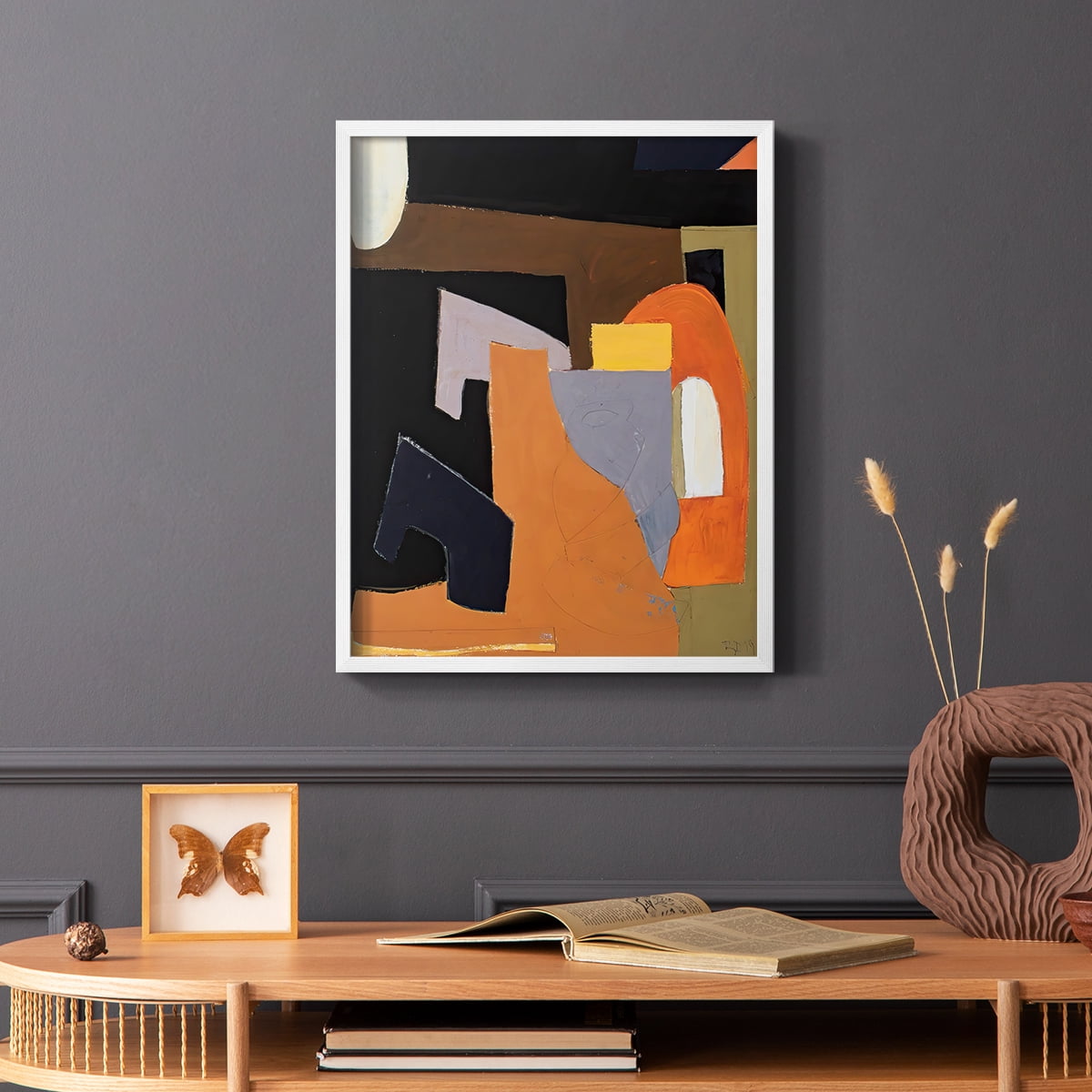 The Olive Press Room Framed Print in White Solid Wood Framed Print No Nail Hanging