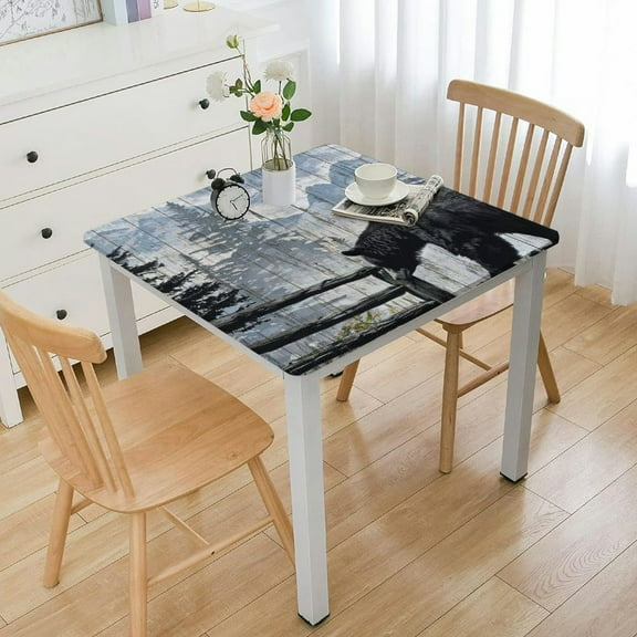 HAOXIT Retro Square Tablecloth - Table Cover with Farmhouse Decor Animal Theme Forest Wildlife Bear Pattern, Great for Parties, Weddings, Kitchen, Wrinkle-Resistant Table Cover 44''x44''
