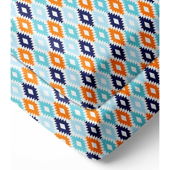 Bacati Fitted Crib Sheets, Liam Aztec Kilim, 100% Cotton, 2 pack