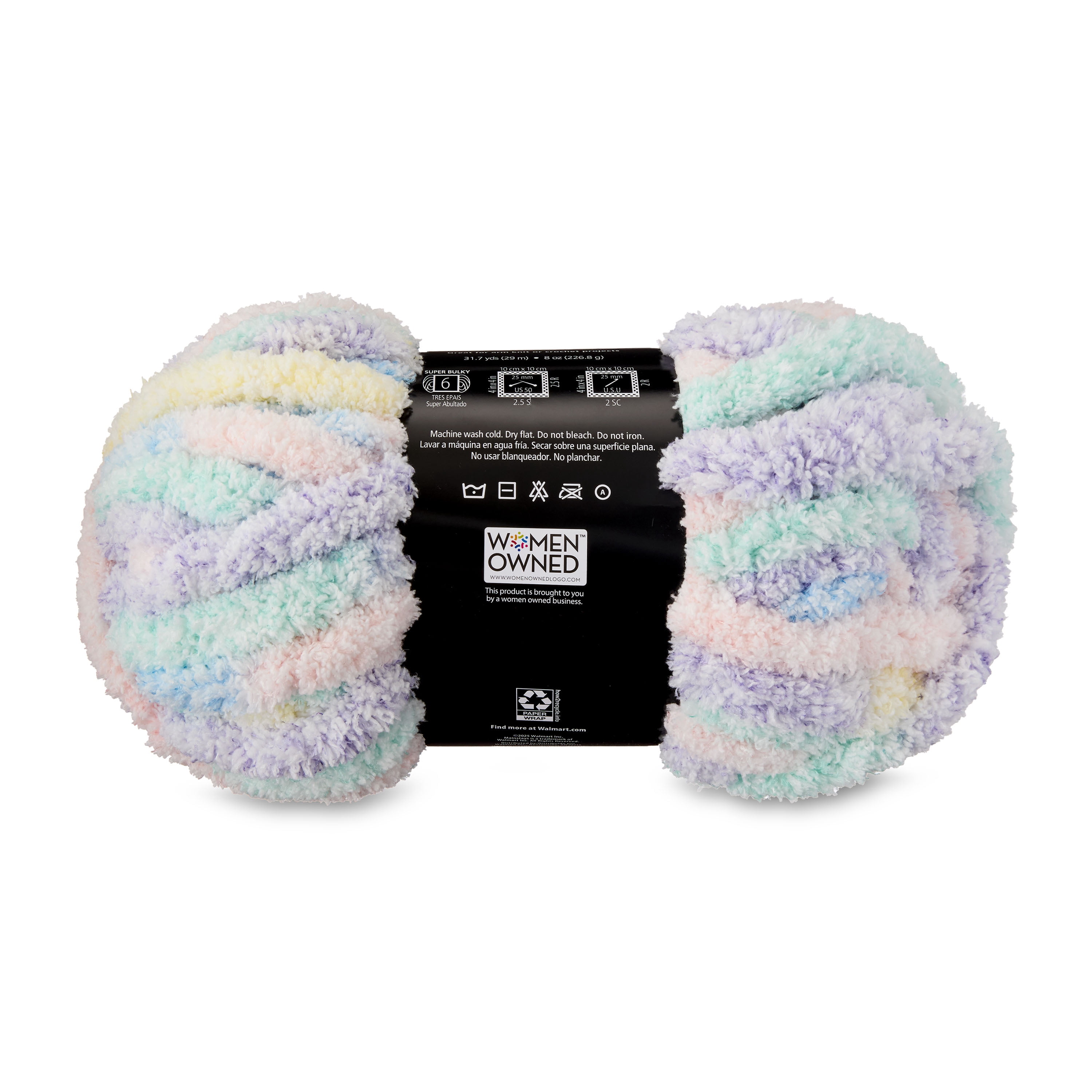 Mainstays Chunky Chenille Yarn, 31.7 yd, Heathered Multi Pastel, 100% Polyester, Super Bulky, Pack of 4