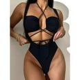 thumbnail image 6 of REORIAFEE Women's Swimming Beach Bathing Loose Summer Bikini Beach Pool Swimwear Beach Vacation Bikini One Piece Swimsuit Lace up Hollow Out Backless Lace up Bikini Black L, 6 of 9