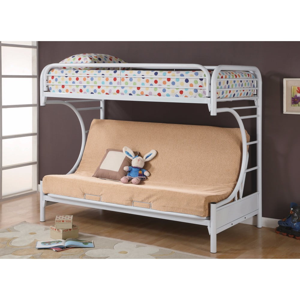 Contemporary Style Twin Over Futon Bunk Bed, White