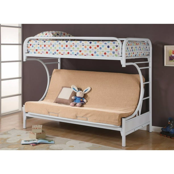 Contemporary Style Twin Over Futon Bunk Bed, White