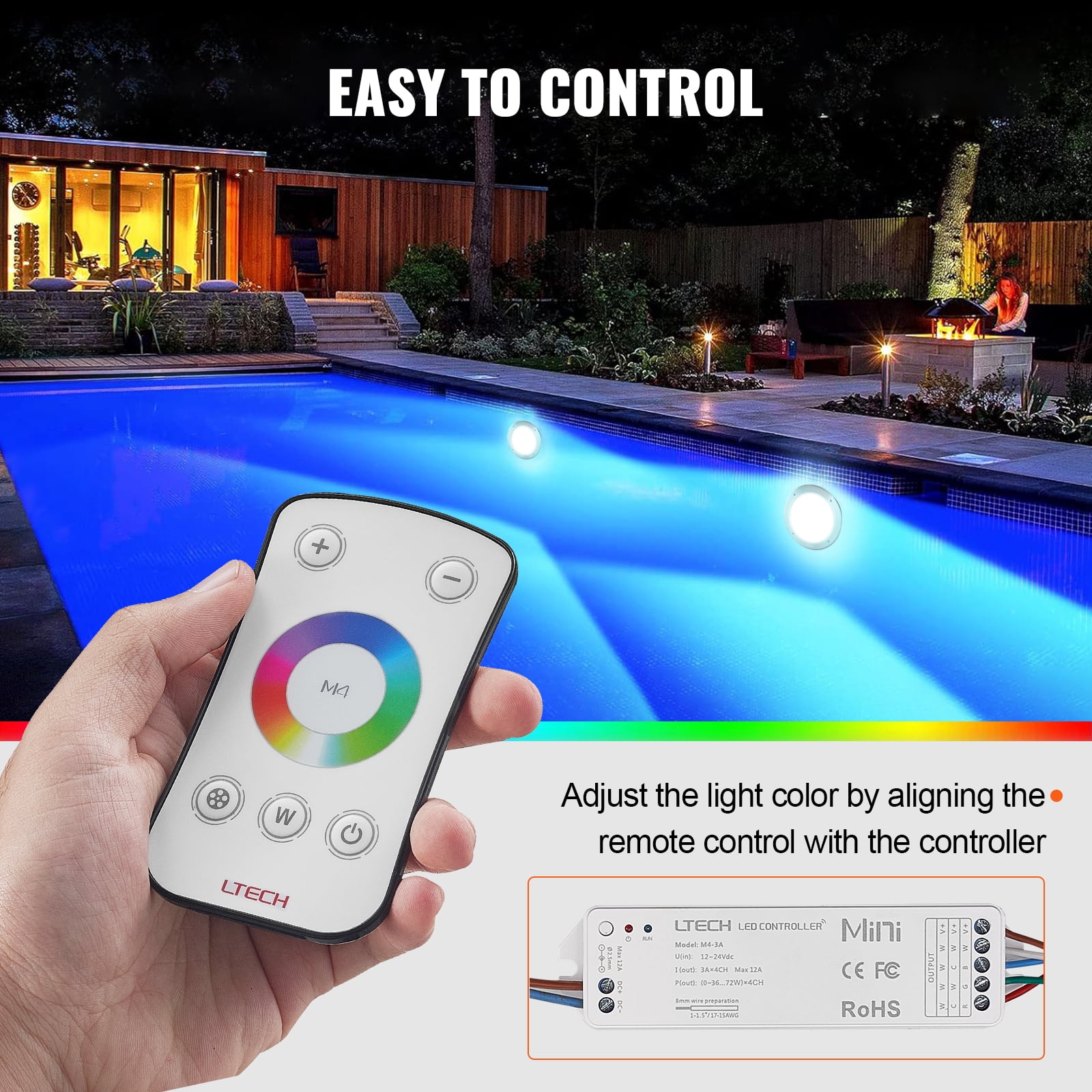 KFFKFF 10 inch LED Pool Light, 40W, Multicolor Inground Pool and Spa Light Subaqueous, 50ft Cord and Remote Command for 10in Spacious Wet Niches, IP68 Waterproof, 120V