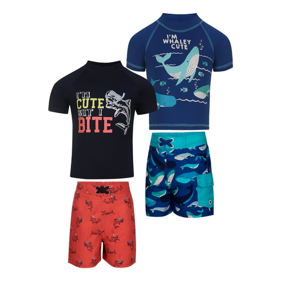 Mick Mack Boy 2 Pack Lightweight Rashguard Swim Set, Little Boys 12M - 4Y