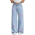 thumbnail image 3 of XXWXYD Tween Girls Wide Leg Baggy Flora𝗅 Embroidery Jeans Elastic Waist Boy𝖿riend 𝖸𝟤𝖪 Streetwear Denim Pants Casual Loose Fit Trousers 8-14 Years, 3 of 9