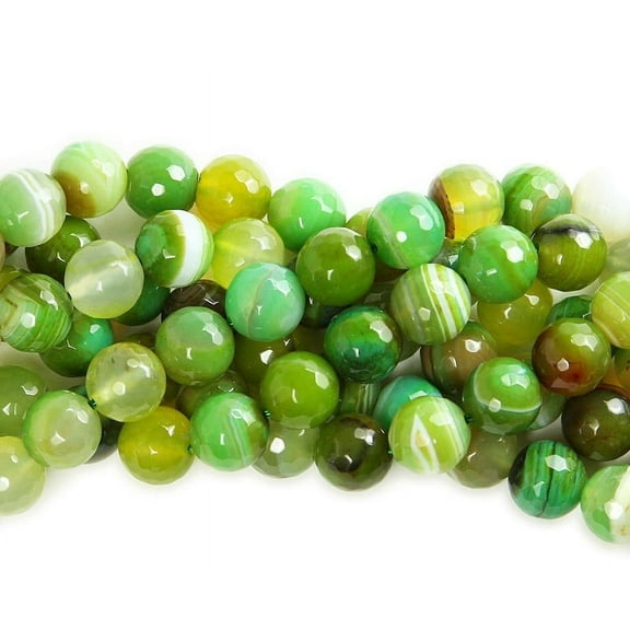 6mm Forest Green Striped Agate Faceted Round Beads Genuine Gemstone Natural Jewelry Making