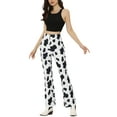 thumbnail image 2 of INSPIRE CHIC Women's Pants High Waist Cow Print Casual Flare Bell Bottom Stretch Long Pants XS Black White, 2 of 6