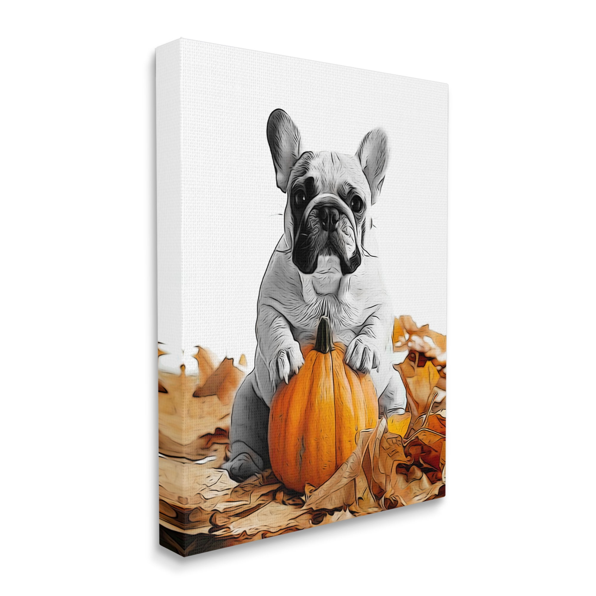 Stupell Industries Puppy with Fall Pumpkin Holiday Painting Gallery Wrapped Canvas Art Print Wall Art, 30 x 40