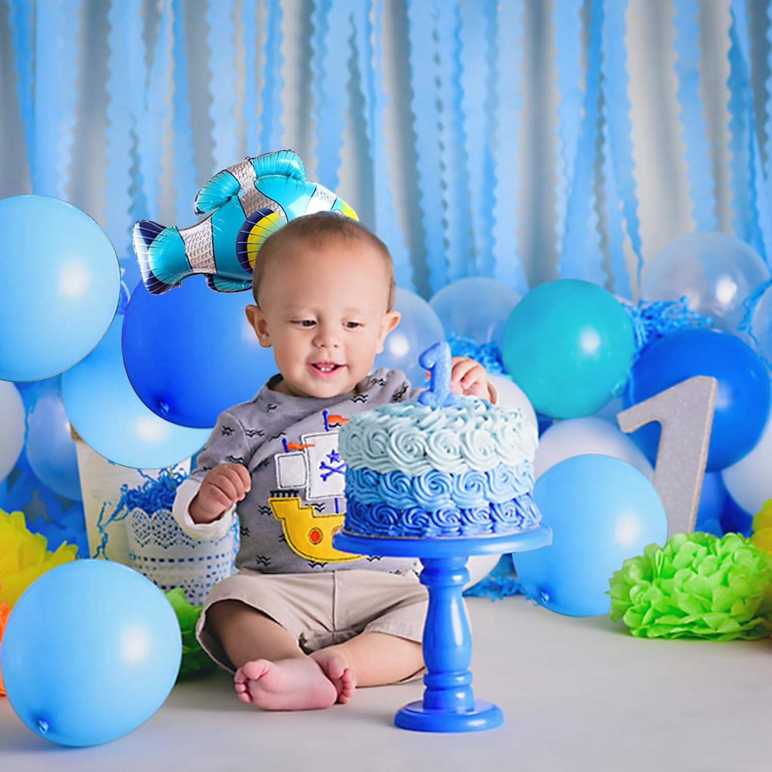 Under the Sea Party Decorations, Birthday Decorations for Kids Boys, Balloon Arch Kit with Happy Birthday Banner, Ocean Animals Balloons Party Decoration Supplies