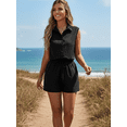 thumbnail image 6 of Women's 2 Piece Outfits Summer Sleeveless Stand Collar Shirt Tops Shorts Set, Resort Beach Lounge Casual Set, Office Women, 6 of 9
