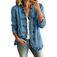 thumbnail image 2 of Taqqpue Women Jacket Plus Size Women Solid Ruffle Denim Jacket Open Front Double Button Down Light Casual Long Sleeve Coat With Pockets, 2 of 9