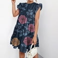 thumbnail image 4 of Eyelet Dress For Women, Smocked Babydoll Flower Casual Round Neck Ruffle Sleeve Flowy Short Tunic Dress Black Tie Women Cotton Dresses 2025 Sun Casual Denim Dress Maxi Cocktail (M, Dark Blue) ZMTing, 4 of 5
