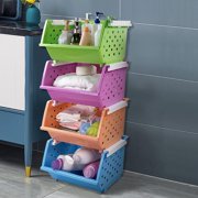 4-Pack Large Stackable Storage Bins, Colored Plastic Stacking Basket