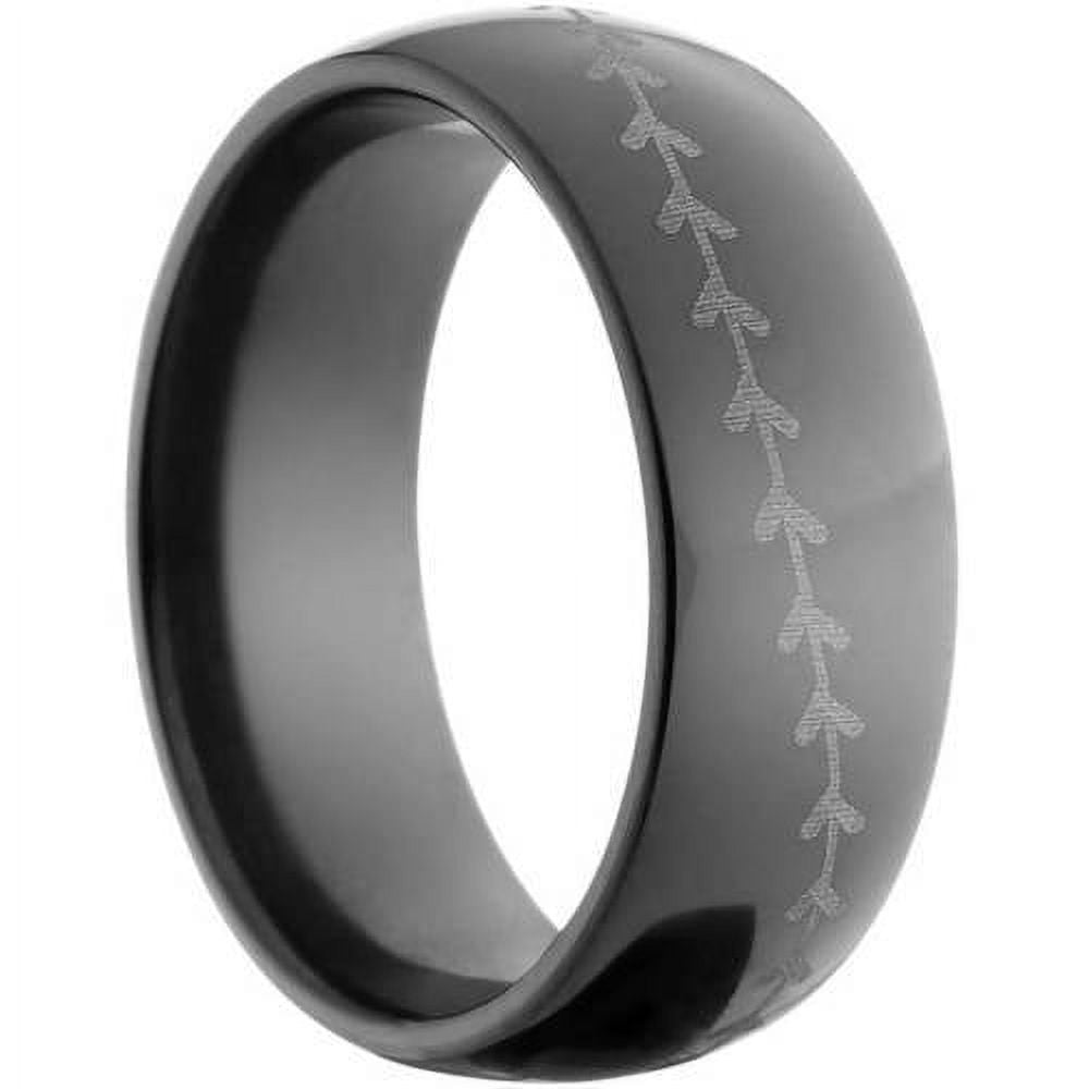 8mm Half-Round Black Zirconium Ring with Baseball Lasered Stitching Around the Ring