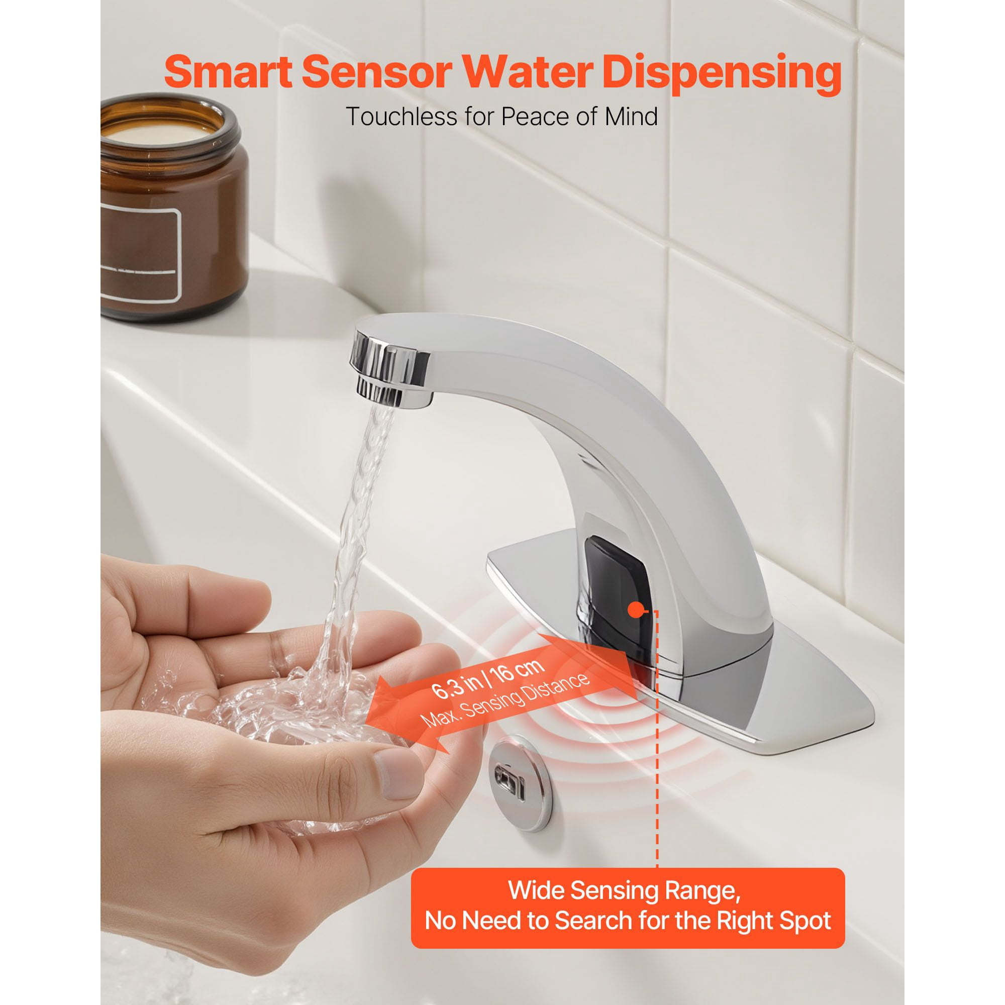 Touchless Bathroom Sink Faucet Infrared Sensor Automatic Hot/Cold Water Adjustable Chrome-Plated Zinc Alloy for Home Office Hotel