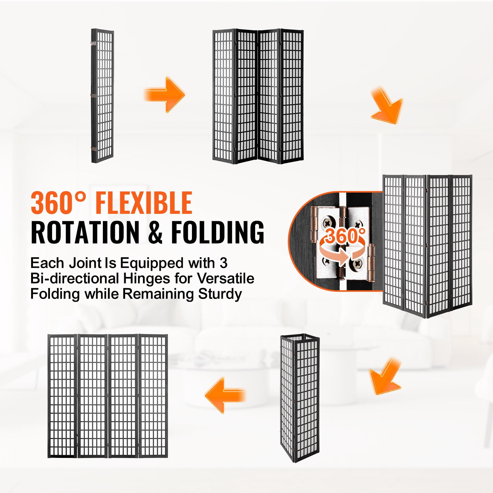 KFFKFF Partition Screen, Quadruple Panel Oriental Room Separator, Indoor Foldable Wooden Privacy Barrier, Portable Decorative Dividers, Ideal for Home Office, Dining Area, and Sleeping Quarters