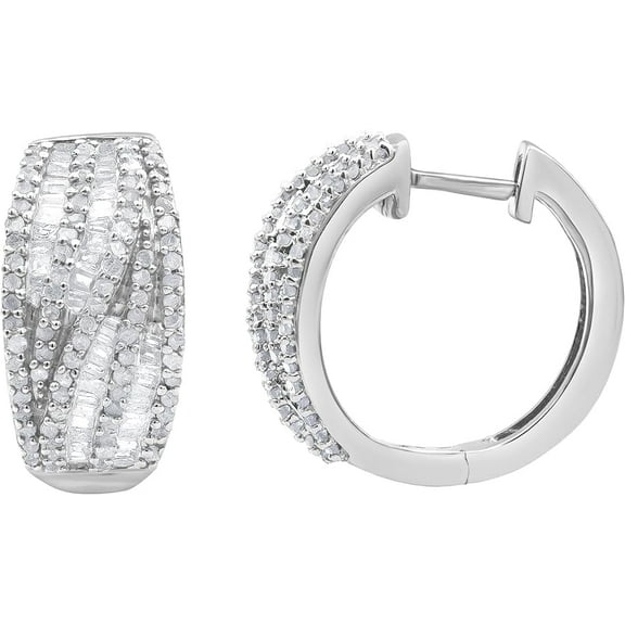 Beyond Brilliance 925 Sterling Silver 1 Ct Round Cut Diamond Cluster Twist Hoop Earrings for Women